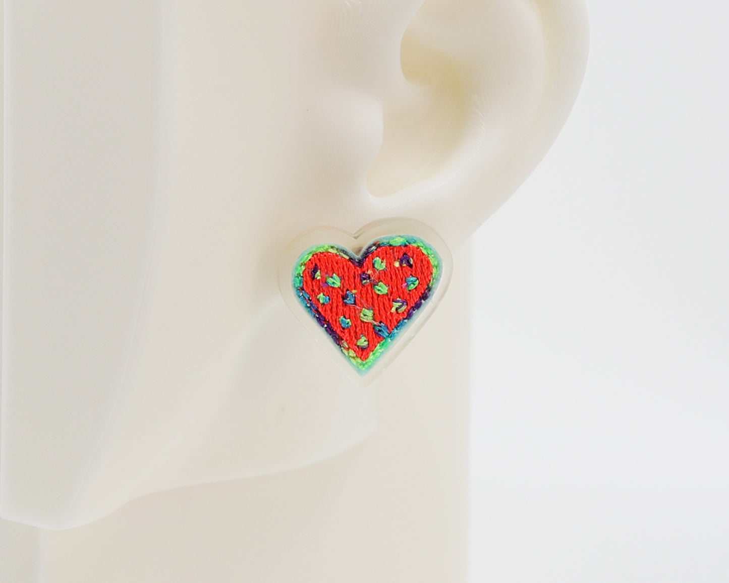 Embroidery Heart #A007 Earrings