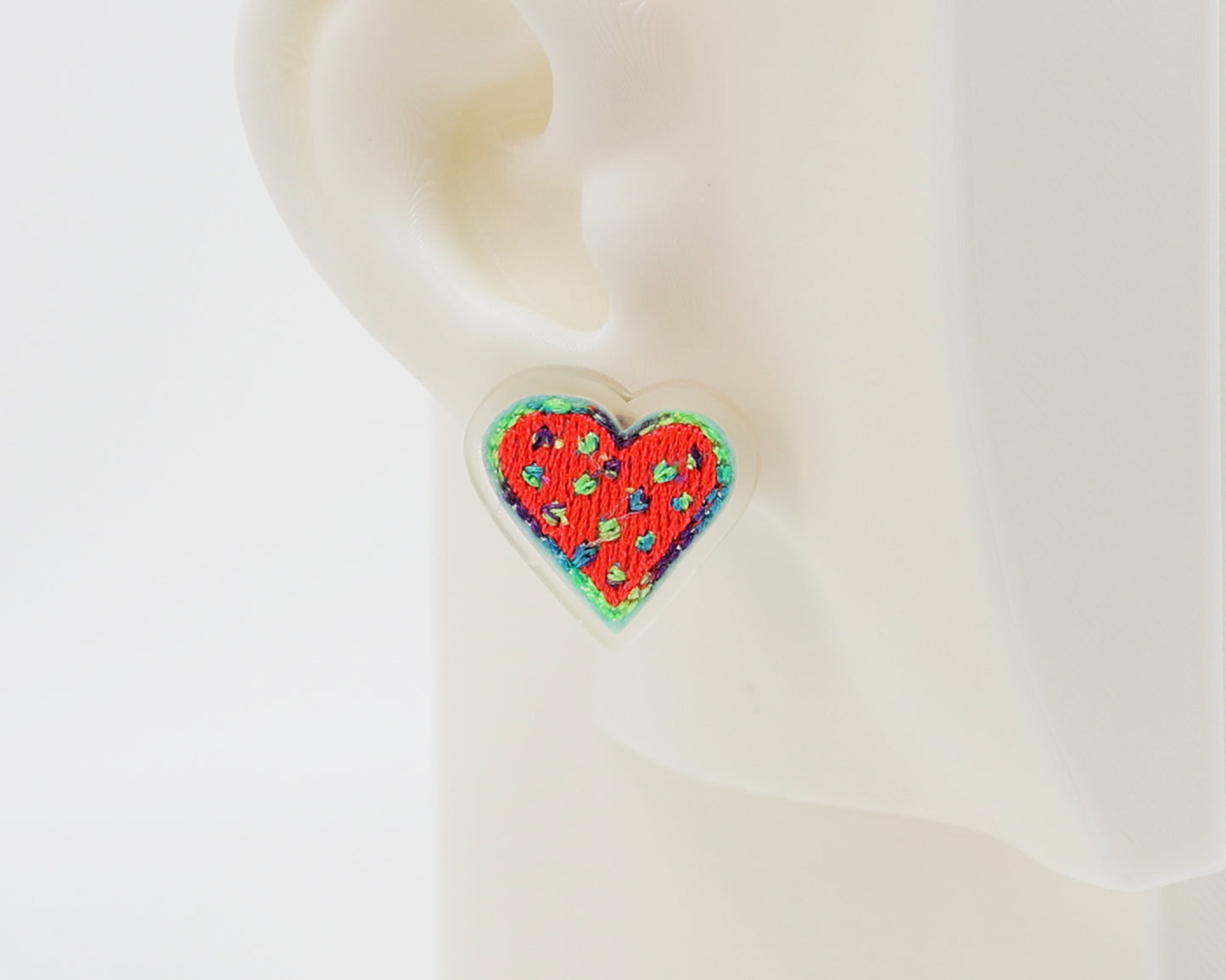 Embroidery Heart #A007 Earrings