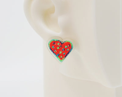 Embroidery Heart #A007 Earrings