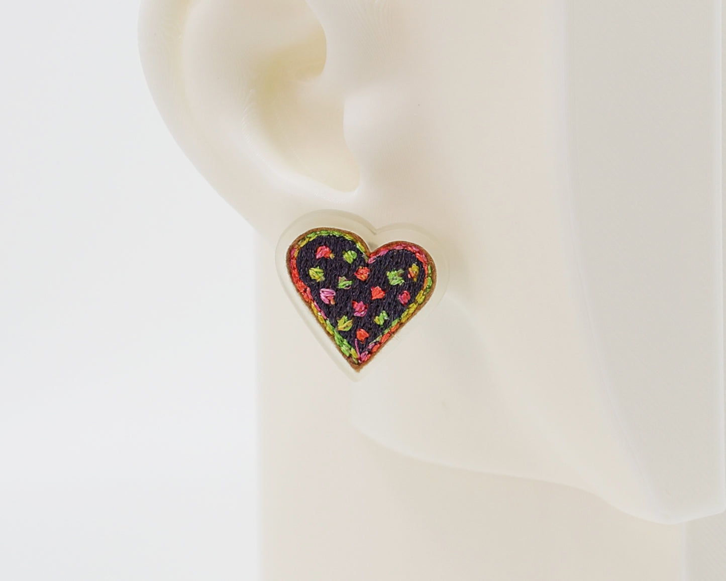 Embroidery Heart #A009 Earrings