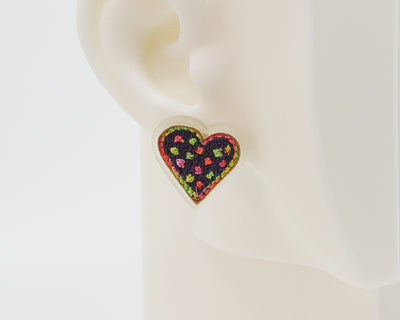Embroidery Heart #A009 Earrings
