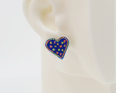 Embroidery Heart #A010 Earrings