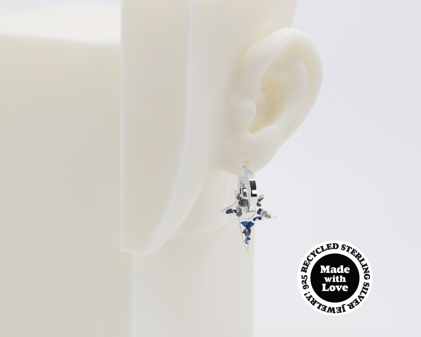 Sterling Silver 2 Hoops, 1 Star Charm Earrings #AS003