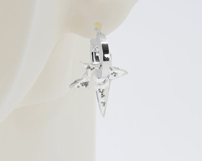 Sterling Silver 2 Hoops, 1 Star Charm Earrings #AS007