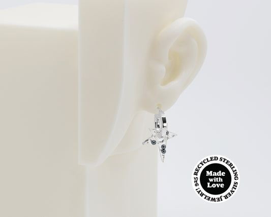 Sterling Silver 2 Hoops, 1 Star Charm Earrings #AS008